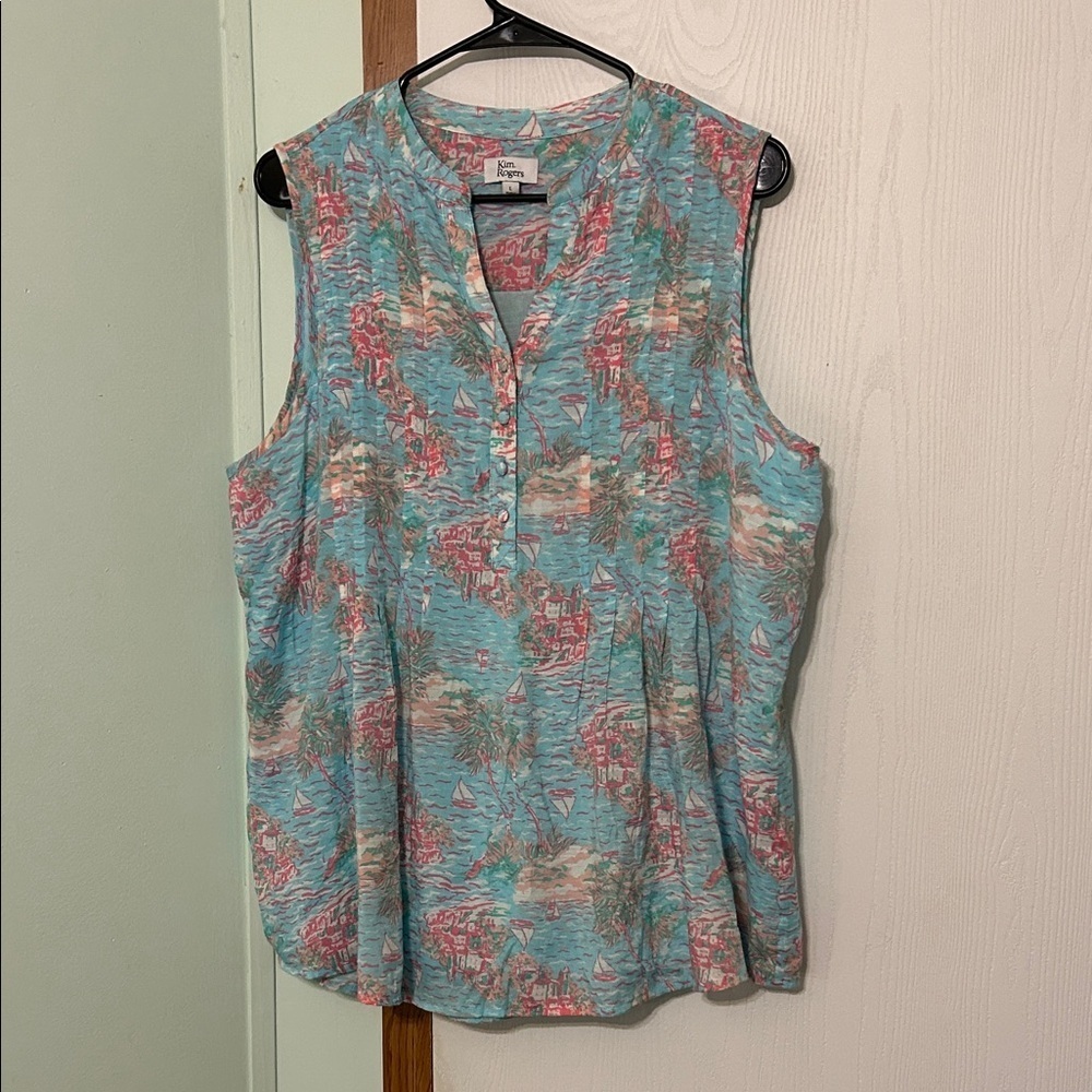 Kim Rogers Pink & Blue Sleeveless Top Size Large